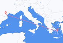 フランスのカルカソンヌからから、ギリシャのミコノス島までのフライト