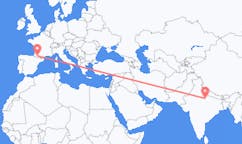 Flyg från Kanpur, Indien till Lourdes (kommun i Brasilien, São Paulo, lat -20,94, long -50,24), Frankrike