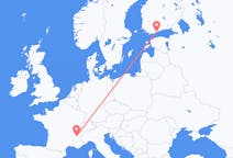 Flyg från Helsingfors, Finland till Grenoble, Frankrike