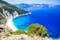 photo of view Kefalonia, Greece. Myrtos Beach, most beautiful beach of the island and one of the most beautiful beaches in Europe, divarata, Italy.