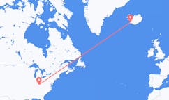 Vluchten van Lexington, Verenigde Staten naar Reykjavík, IJsland
