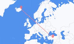 航班从土耳其开塞利市到埃伊尔斯塔济市，冰岛塞尔
