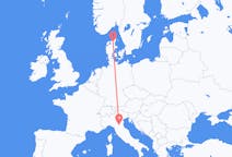 Vluchten van Aalborg, Denemarken naar Bologna, Italië