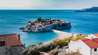 Photo of aerial view of Ulcinj, famous resort town in Montenegro.