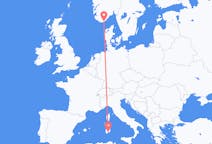 Vluchten van Kristiansand, Noorwegen naar Cagliari, Trento, Italië