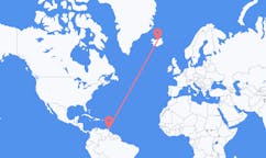 航班从特立尼达和多巴哥多巴哥岛市到阿克雷里市，冰岛塞尔