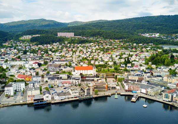 Molde aerial panoramic view. Molde is a city and municipality in Romsdal, Norway.
