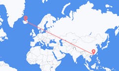 Flyg från staden Shenzhen, Kina till staden Akureyri, Island