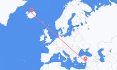 航班从土耳其阿达纳市到阿克雷里市，冰岛塞尔