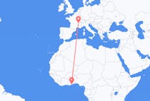 Flyrejser fra Accra, Ghana til Lyon, Frankrig