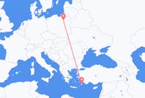Flyg från Szymany, Szczytno län, Polen till Rhodes, England, Grekland