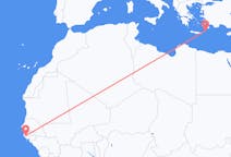 Flyreiser fra Ziguinchor, Senegal til Karpathos, Hellas