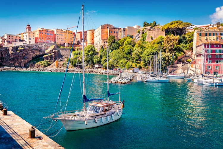 Photo of attractive summer cityscape of Bastia port.