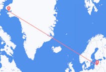 ラトビアのリガから、グリーンランドのカーナークまでのフライト