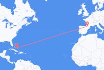 Flyg från George Town, Bahamas till Lourdes (kommun i Brasilien, São Paulo, lat -20,94, long -50,24), Frankrike