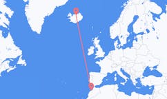 航班从摩洛哥卡萨布兰卡市到阿克雷里市，冰岛塞尔