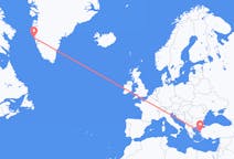 Flyrejser fra Maniitsoq, Grønland til Mytilini, Grækenland