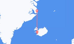 Vluchten van Ittoqqortoormiit, Groenland naar Reykjavík, IJsland