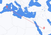 Flyreiser fra Wadi ad-Dawasir, Saudi-Arabia til Menorca, Spania