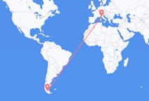 Vluchten van Punta Arenas, Chili naar Pisa, Italië