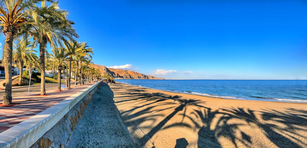 Photo of panoramic view  of the Mediterranean beach of Roquetas de Mar in Almeria ,Spain.