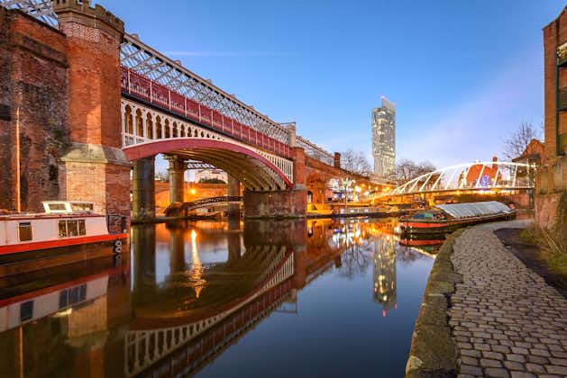 Photo of Manchester tallest building Beetham Tower, reflecting in Manchester Canal.