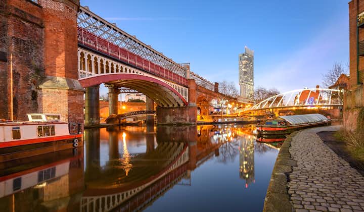 Photo of Manchester tallest building Beetham Tower, reflecting in Manchester Canal.