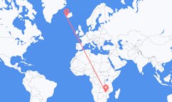 Flyreiser fra byen Harare, Zimbabwe til byen Reykjavik, Island