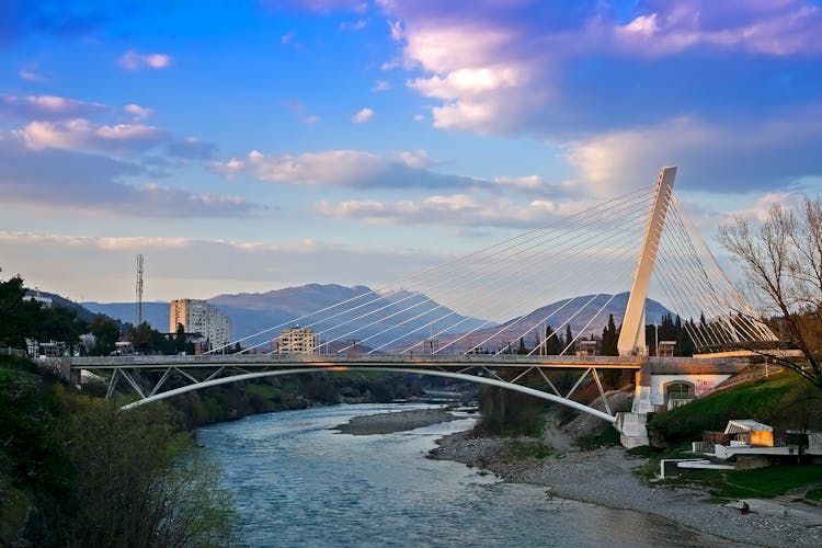 Photo of Millennium bridge and river Moraca in the center of Podgorica.