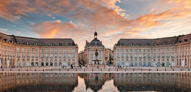 Photo of Bordeaux aerial panoramic view. Bordeaux is a port city on the Garonne river in Southwestern France.