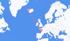 航班从法国波尔多市到雷克雅维克市，冰岛塞尔
