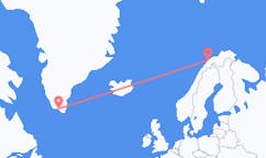 Vluchten van Narsaq, Groenland naar Tromsö, Noorwegen