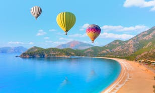 Photo of aerial view of Oludeniz Bay view in Fethiye Town, Turkey.