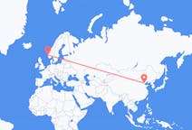Flyg från Tianjin, Kina till Stord, Norge