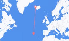 Fly fra byen Reykjavik, Island til byen Santa Maria Island, Portugal