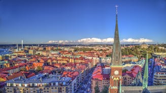 Beautiful aerial panoramic view of the Malmo city in Sweden.