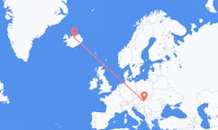 Flights from the city of Budapest, Hungary to the city of Akureyri, Iceland