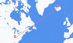 Flyg från staden Nashville, USA till staden Akureyri, Island