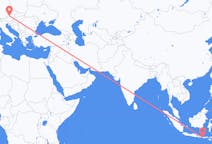 Flyg från Praya, Lombok, Indonesien till Linz, Österrike