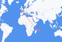 Vluchten van Mauritius Eiland, Mauritius naar Carcassonne, Frankrijk