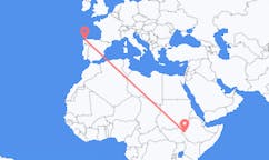 Flyg från Gambela, Etiopien till La Coruña, Spanien