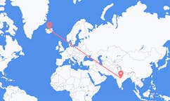 Fly fra byen Nagpur, Indien til byen Akureyri, Island