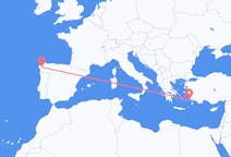 出发地 希腊出发地 科斯岛目的地 西班牙圣地亚哥 － 德孔波斯特拉的航班