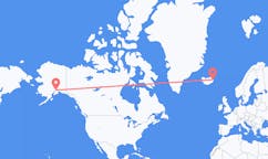 Flyreiser fra byen Anchorage, USA til byen Egilsstaðir, Island