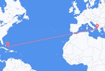 Flyreiser fra Deadman's Cay, Bahamas til Korfu, Hellas