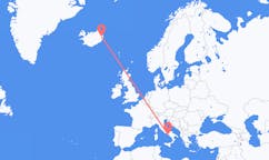 航班从意大利那不勒斯市到埃伊尔斯塔济市，冰岛塞尔