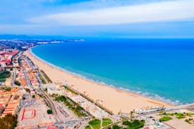 Photo of aerial view of Benidorm and Levante beach in Alicante Mediterranean of Spain.