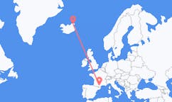 Vluchten van Thorshofn, IJsland naar Carcassonne, Frankrijk