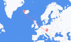 Fly fra byen Graz, Østrig til byen Reykjavik, Island