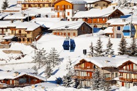 photo of panoramic view of Sestriere village from above, famous ski resort in the Italian western Alps, Piedmont, Italy.